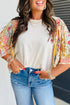 Relaxed Fit Floral Patchwork Half Batwing Sleeve Blouse