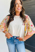 Relaxed Fit Floral Patchwork Half Batwing Sleeve Blouse