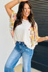 Relaxed Fit Floral Patchwork Half Batwing Sleeve Blouse