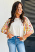 Relaxed Fit Floral Patchwork Half Batwing Sleeve Blouse