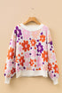 Relaxed Fit Floral Pattern Drop Shoulder Knit Sweater