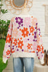 Relaxed Fit Floral Pattern Drop Shoulder Knit Sweater