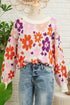 Relaxed Fit Floral Pattern Drop Shoulder Knit Sweater