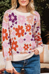 Relaxed Fit Floral Pattern Drop Shoulder Knit Sweater