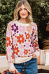 Relaxed Fit Floral Pattern Drop Shoulder Knit Sweater