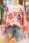 Relaxed Fit Floral Pattern Drop Shoulder Knit Sweater