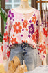 Relaxed Fit Floral Pattern Drop Shoulder Knit Sweater