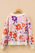 Relaxed Fit Floral Pattern Drop Shoulder Knit Sweater