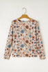 Relaxed Fit Floral Pattern Long Sleeve Crew Neck Top