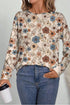 Relaxed Fit Floral Pattern Long Sleeve Crew Neck Top