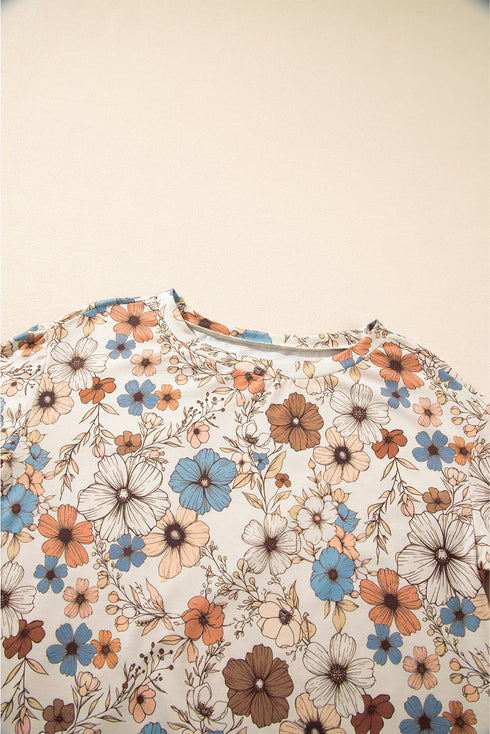 Relaxed Fit Floral Pattern Long Sleeve Crew Neck Top