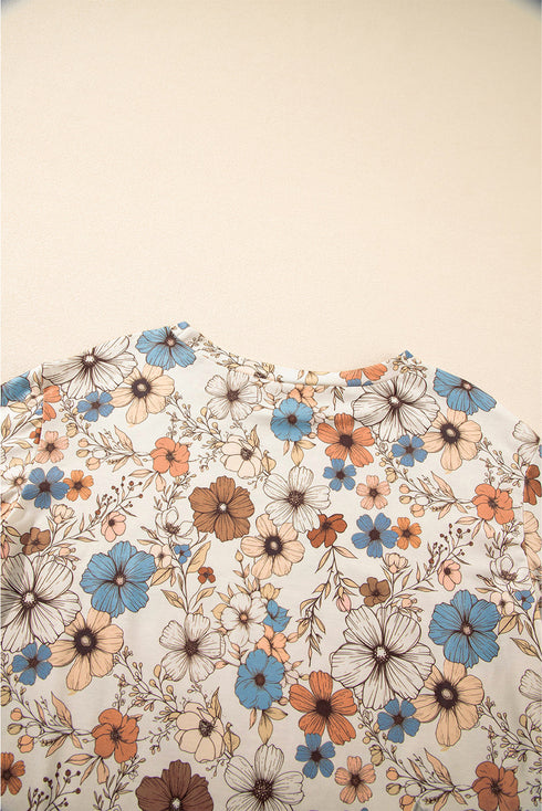 Relaxed Fit Floral Pattern Long Sleeve Crew Neck Top