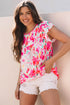 Relaxed Fit Floral Print Flutter Sleeve Woven Blouse