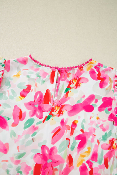 Relaxed Fit Floral Print Flutter Sleeve Woven Blouse