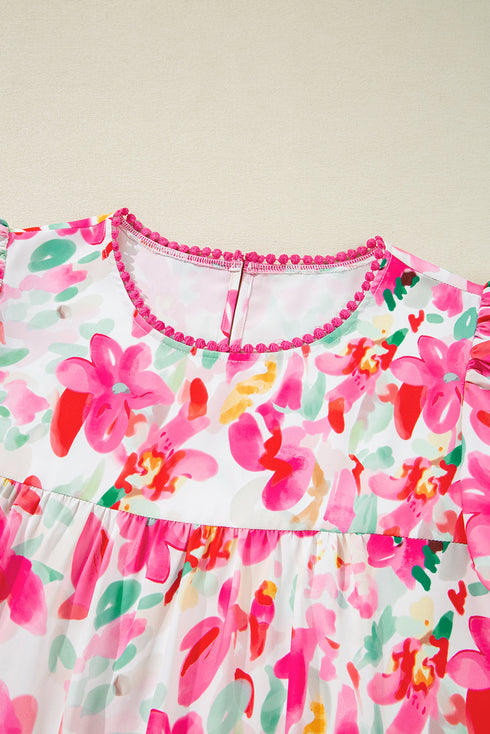 Relaxed Fit Floral Print Flutter Sleeve Woven Blouse