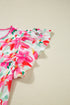 Relaxed Fit Floral Print Flutter Sleeve Woven Blouse