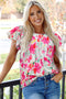 Relaxed Fit Floral Print Flutter Sleeve Woven Blouse