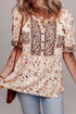 Relaxed Fit Floral Print Half Placket Short Sleeve Blouse