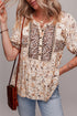Relaxed Fit Floral Print Half Placket Short Sleeve Blouse