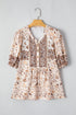 Relaxed Fit Floral Print Half Placket Short Sleeve Blouse