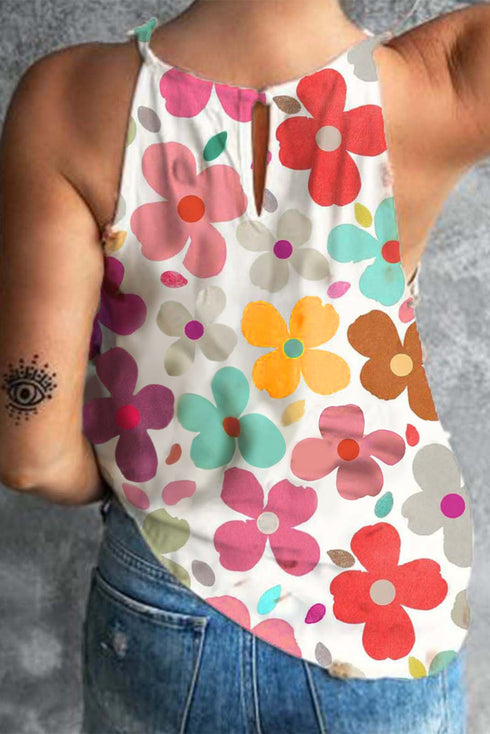 Relaxed Fit Floral Print Halter Tank Top