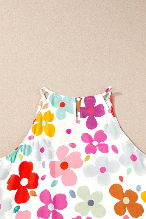Relaxed Fit Floral Print Halter Tank Top