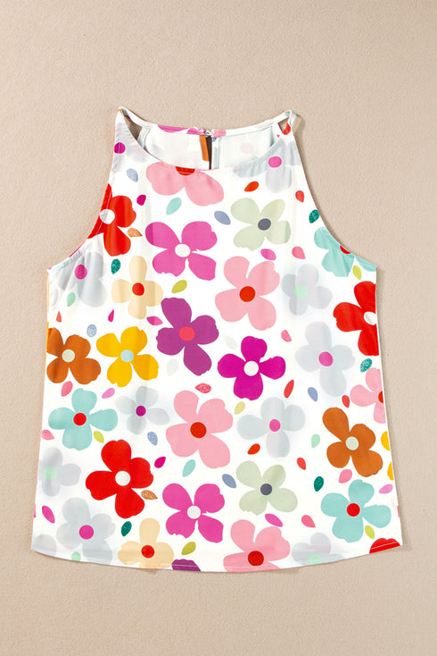 Relaxed Fit Floral Print Halter Tank Top