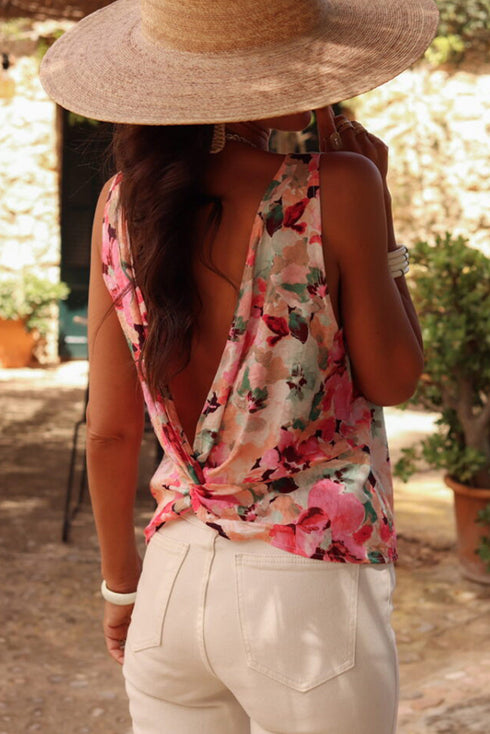 Relaxed Fit Floral Print Sleeveless Scoop Neck Top