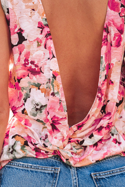 Relaxed Fit Floral Print Sleeveless Scoop Neck Top