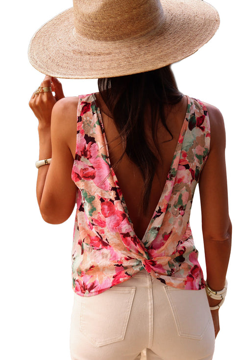 Relaxed Fit Floral Print Sleeveless Scoop Neck Top