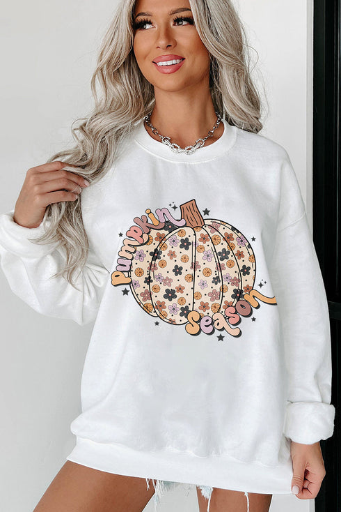 Relaxed Fit Floral Pumpkin Graphic Pullover Sweatshirt