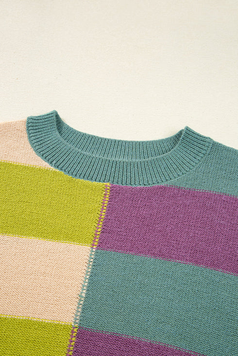 Relaxed Fit Geometric Block Stripe Crew Neck Sweater