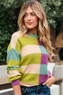 Relaxed Fit Geometric Block Stripe Crew Neck Sweater