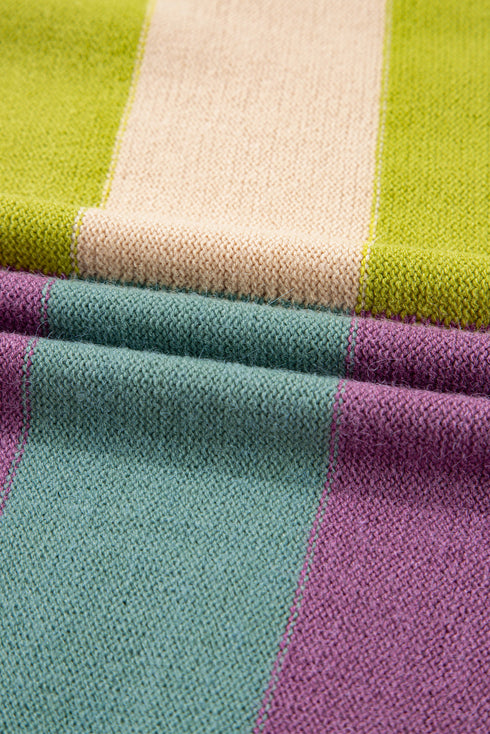 Relaxed Fit Geometric Block Stripe Crew Neck Sweater