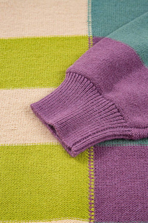 Relaxed Fit Geometric Block Stripe Crew Neck Sweater