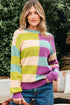 Relaxed Fit Geometric Block Stripe Crew Neck Sweater