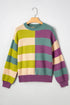 Relaxed Fit Geometric Block Stripe Crew Neck Sweater