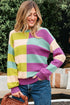 Relaxed Fit Geometric Block Stripe Crew Neck Sweater