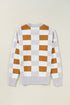 Relaxed Fit Geometric Checkered Crew Neck Pullover Sweater