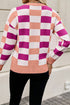 Relaxed Fit Geometric Checkered Crew Neck Pullover Sweater
