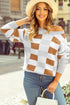 Relaxed Fit Geometric Checkered Crew Neck Pullover Sweater