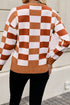Relaxed Fit Geometric Checkered Crew Neck Pullover Sweater