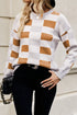 Relaxed Fit Geometric Checkered Crew Neck Pullover Sweater