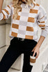 Relaxed Fit Geometric Checkered Crew Neck Pullover Sweater