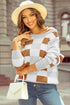 Relaxed Fit Geometric Checkered Crew Neck Pullover Sweater