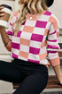 Relaxed Fit Geometric Checkered Crew Neck Pullover Sweater
