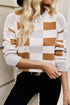 Relaxed Fit Geometric Checkered Crew Neck Pullover Sweater