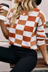Relaxed Fit Geometric Checkered Crew Neck Pullover Sweater