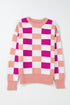 Relaxed Fit Geometric Checkered Crew Neck Pullover Sweater