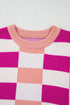 Relaxed Fit Geometric Checkered Crew Neck Pullover Sweater
